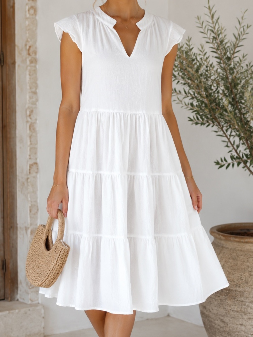 Label of Love white cotton tiered midi dress. Size S/M Made in Australia
